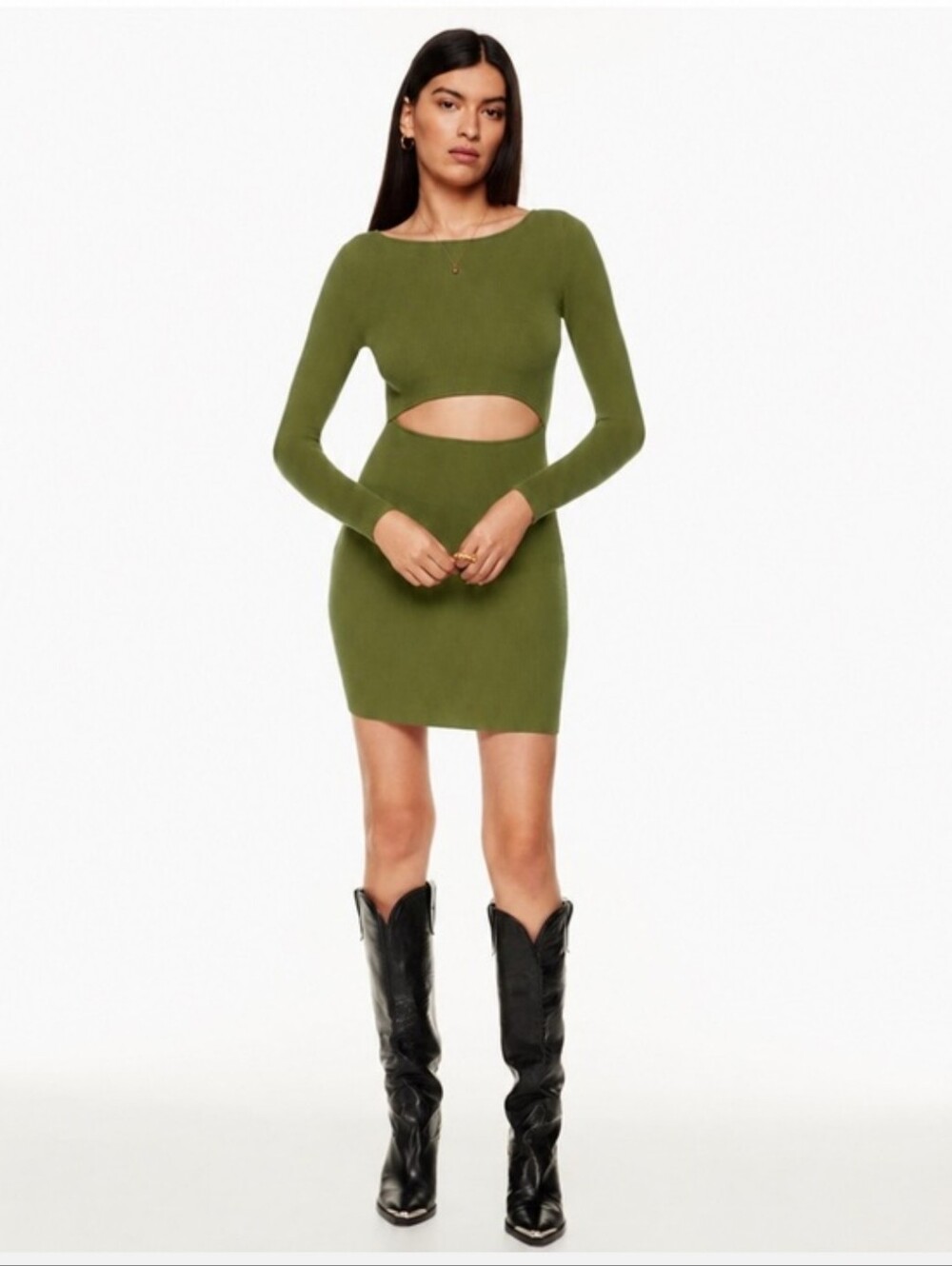 Aritzia Wilfred Cut-Out Knit Longsleeve Mini Dress Grotto Green Size 2XS